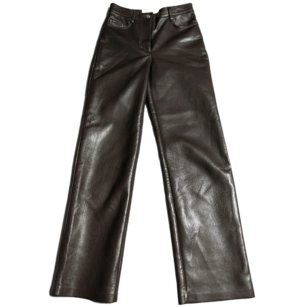 Aritzia Wilfred The Melina Pants Womens 00 Brown Faux Leather Wide Leg High Rise